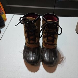Tommy Hilfiger Roan Women's Duck Rain Boots w/ Side Zip & Lace Fron Brown Size 6